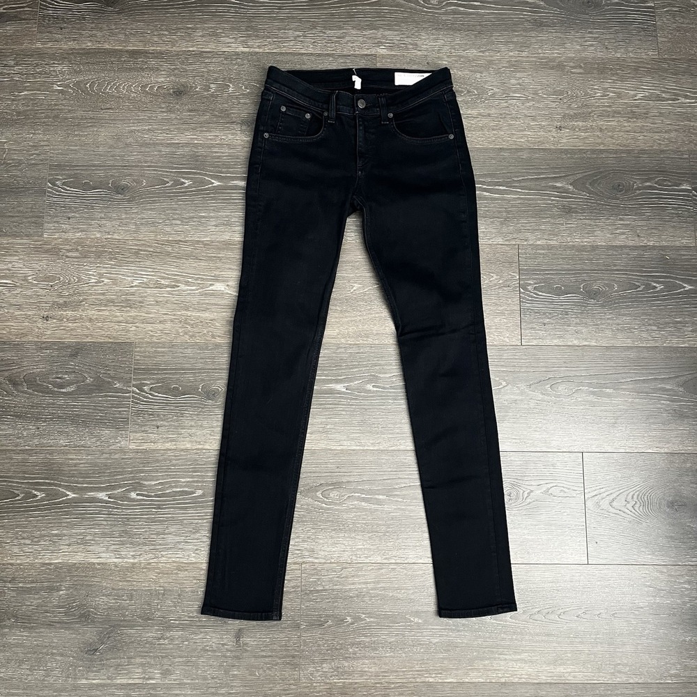 Rag & Bone Skinny Stretch Mid-Rise Jeans 26 Black Coal Goth Grunge Minimalist